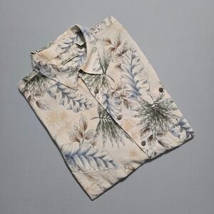 Batik Bay Hawaiian Shirt Mens XL‎ Beige Tropical Leaf Floral Button Up Rayon